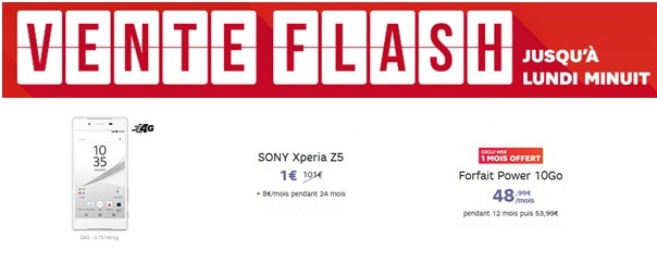 Vente flash SFR : Le Sony Xperia Z5 en promo à 1€ jusqu'à ce soir minuit !
