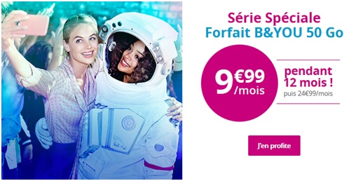Bouygues Telecom : La Série Spéciale B&YOU 50Go à 9.99 euros prolongée jusqu'au 27 mai