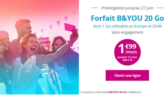 Le forfait B&YOU 20Go de Bouygues Telecom à 1.99 euros à saisir rapidement !