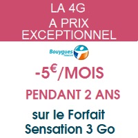 Vente flash : Remise exceptionnelle sur le forfait 4G  3Go de Bouygues Telecom !