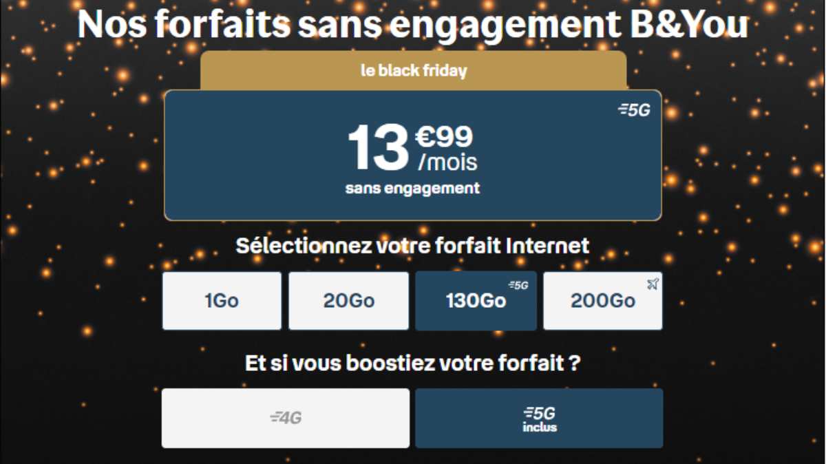 Bouygues Telecom dégaine un nouveau forfait mobile B&You avec 130Go de 5G à prix canon pour le Black Friday