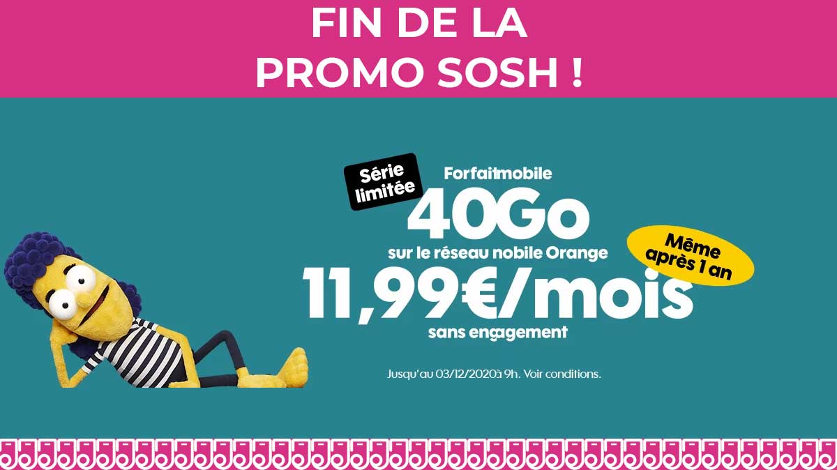 Dernier jour du forfait mobile en promo à moins de 12€ disponible chez Sosh !