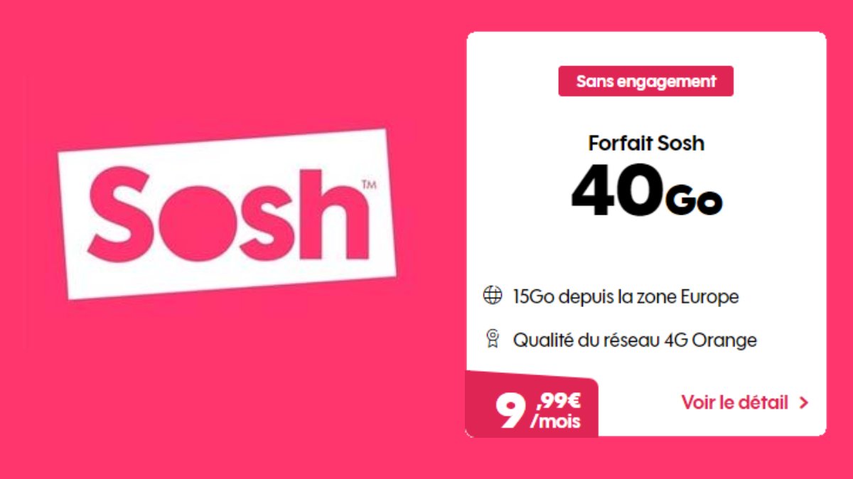 Le forfait sans engagement SOSH 40Go à 9.99€ sur le réseau Orange : l'offre incontournable de cette fin d'année !