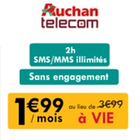 Le forfait 2h + SMS et MMS illimités sans engagement en promo à 1.99€ chez Auchan Telecom !