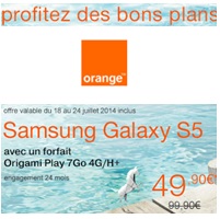 Samsung Galaxy S5 : 100€ de remise avec Orange
