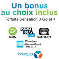 Bouygues Telecom : Spotify, CanalPlay Start, Gameloft ou TV illimitée disponibles avec les forfaits Sensation 3Go