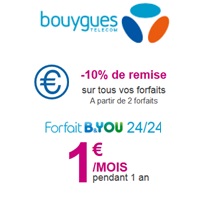 Bons plans : -10% sur vos forfaits Bouygues Telecom dès 2 lignes détenues, le forfait illimité B&You à 1€ !