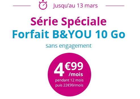 Bouygues Telecom : La série Limitée B&You 10Go à 4.99 euros expire ce soir minuit