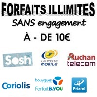 Forfait illimité à moins de 10€ chez Sosh, Prixtel, La Poste Mobile, Coriolis, Bouygues Telecom et Auchan, lequel choisir 
