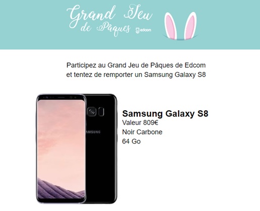 Jeu concours : Un Samsung Galaxy S8 64go Noir à remporter avec EDCOM !