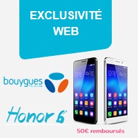 Le Huawei Honor 6 disponible chez Bouygues Telecom à 239.90€ avec un forfait B&You sans engagement 