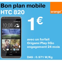 Bon plan Orange : Le HTC Desire 820 en promo à 1€ avec un forfait Origami Play 3Go ! 
