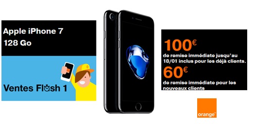 Vente flash Orange : jusqu’à 100 euros de remise sur l'iPhone 7 128Go 