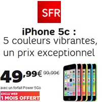 Bon plan SFR : iPhone 5C à prix exceptionnel avec le forfait Power 5Go à partir de 23.99€
