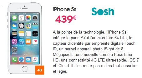 iPhone 5s au meilleur prix chez Sosh !