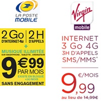 Forfait 4G avec 2Go ou  3Go à moins de 10€ chez La Poste Mobile et Virgin Mobile, lequel choisir ?