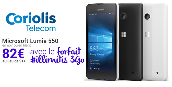 Bon plan Coriolis : le Lumia 550 à 82 euros avec le forfait illimité 3Go à 9.50 euros