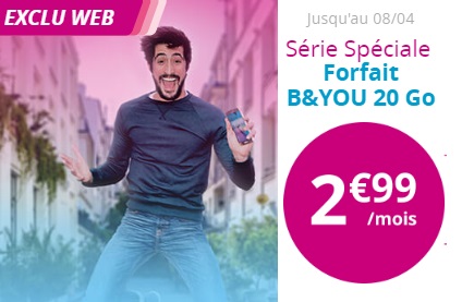 La Série Spéciale B&YOU 20Go à 2.99 euros chez Bouygues Telecom à saisir rapidement
