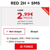 Forfait Red de SFR 2H à 2.99€ : Promo prolongée jusqu'au 30 Novembre 