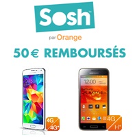 50€ de remise sur le Samsung Galaxy S5 4G+ et S5 Mini avec un forfait mobile Sosh !