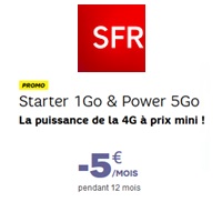 Bon plan SFR : Remise de 5€ par mois sur les forfaits 4G Starter 1Go et Power 5Go !