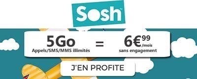Forfait SOSH Mobile 5Go à 6,99 euros