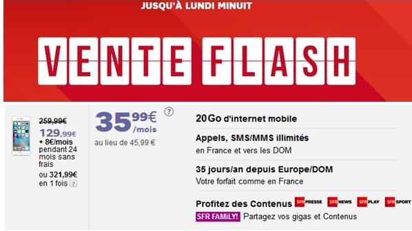 L'iPhone 6S en vente flash à 129.99€ chez SFR tout le week-end !