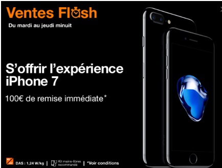 Vente flash Orange : remise immédiate de 100 euros sur l'iPhone 7 ou 7 Plus