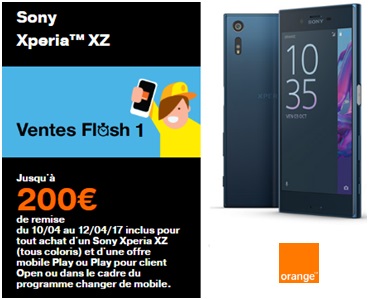 Vente flash Orange : jusqu’à 200 euros de remise sur le Sony Xperia XZ