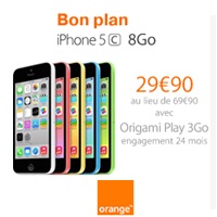 Exclu Web Orange : L’iPhone 5C en promo à 29.90€ avec un forfait Origami Play 3Go !