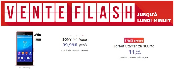 Le Sony Xperia M4 Aqua en promo avec le forfait Starter 2h + 100Mo SFR !