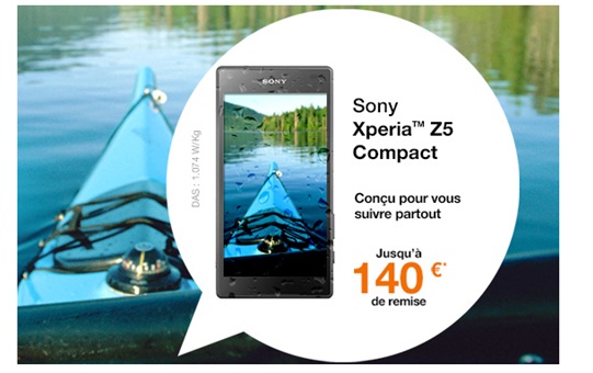 Vente flash Orange : 140euros de remise pour l’achat du Sony Xperia Z5 Compact 