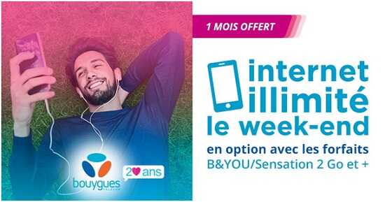 Bouygues Telecom : Testez l'option Internet illimité le week-end gratuitement pendant 1 mois