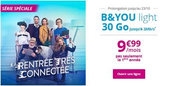 Bouygues Telecom prolonge à nouveau sa Série Spéciale B&YOU Light 30Go à 9.99 euros