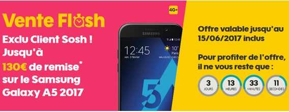Vente flash SOSH : Le Samsung Galaxy A5 2017 à prix discount (exclu client)