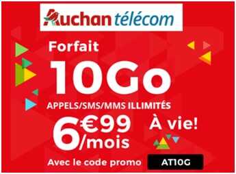 Prolongation du Forfait Auchan Telecom 10Go à 6.99 euros à VIE