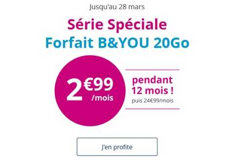 La Série Spéciale B&YOU 20Go à 2.99 euros s'arrête dans quelques heures chez Bouygues Telecom