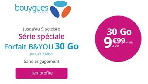 B&YOU Light 30Go : Un forfait à petit prix, même après la première année chez Bouygues Telecom