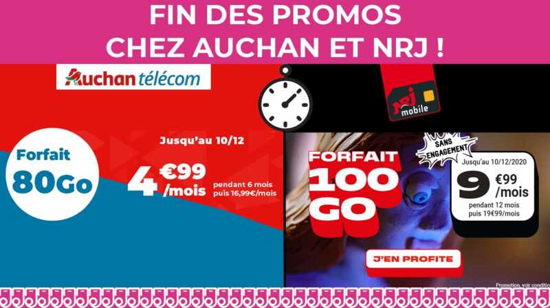 FORFAIT MOBILE : fin de deux promos avec 80Go et 100Go de 4G à moins de 10€ !