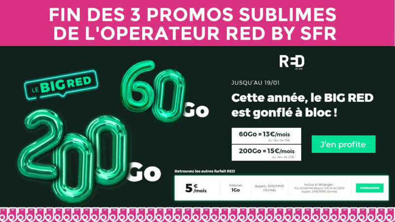 Les forfaits BIG RED 200Go, 60Go et le forfait 1Go à 5€ disparaissent très vite !