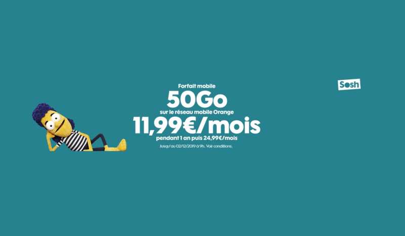 SOSH remplace sa promo 20Go par 50Go pour 11,99€