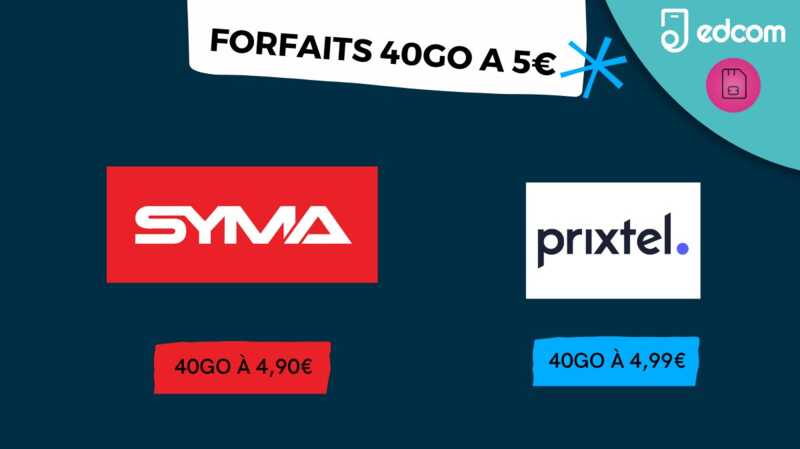 STOP AFFAIRE ! Deux forfaits 40Go à moins de 5€ de SYMA ou Prixtel