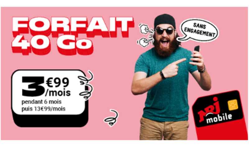 Vente privée NRJ Mobile à saisir  : un forfait illimité 40Go à 3.99€ par mois