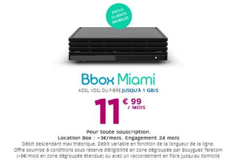 L'offre Bbox Miami en promo à 11.99euros/mois pour les clients mobiles Bouygues Telecom