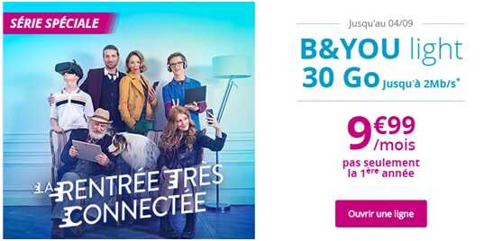  Bouygues Telecom : La série spéciale B&You Light 30Go à 9.99 euros à VIE est prolongée