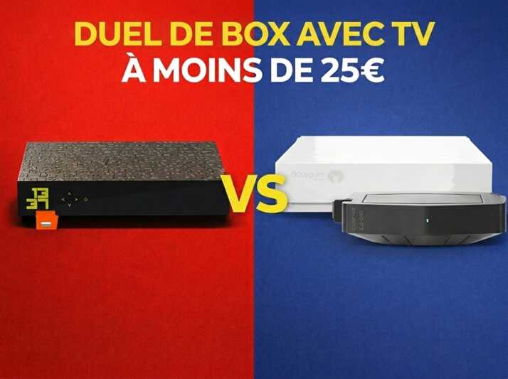 Comparaison de deux box internet avec service TV à moins de 25 euros par mois.