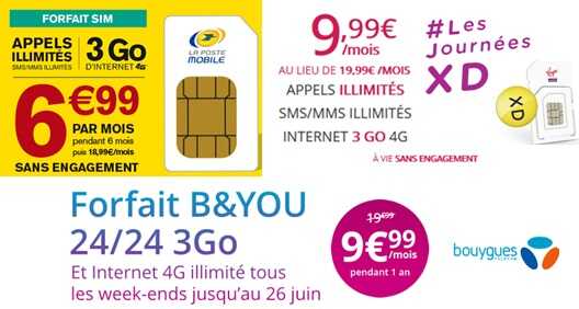Forfait illimité 3Go à moins de 10€ chez Bouygues Telecom, La Poste Mobile ou Virgin Mobile !