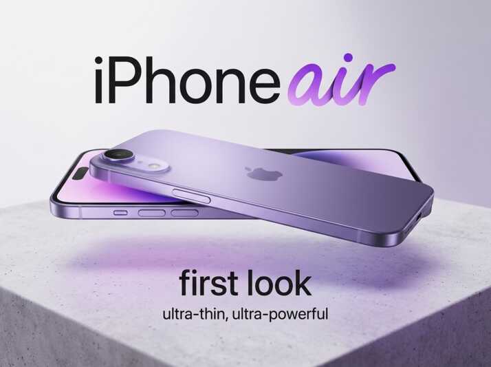 Deux smartphones iPhone Air violets superposés sur un socle en béton.