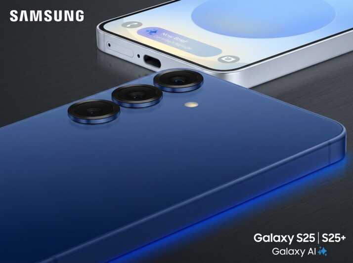 Smartphone Samsung Galaxy S25 et S25+ avec triple capteur photo et interface Galaxy AI.