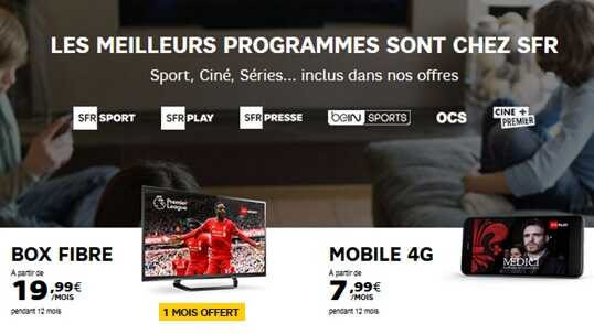 BOX SFR : 1 mois offert avec les offres Internet HD ou THD avec TV à partir de 19.99 euros 